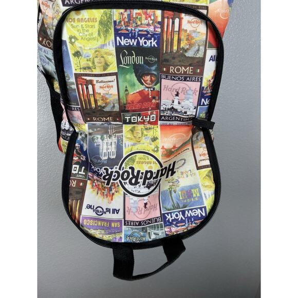 HARD ROCK CAFE PACKABLE‎ POSTCARD BACKPACK Soft Shell Backpack Multicolor Pocket - Picture 3 of 11